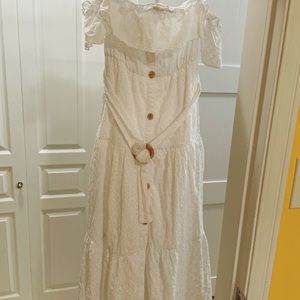 Zara embroidered off shoulder midi dress with belt